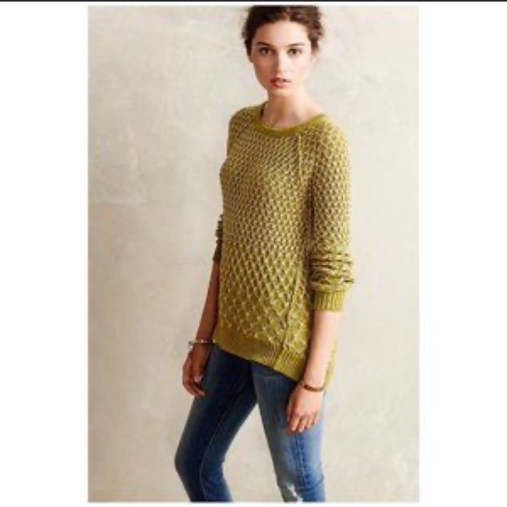 Anthropologie Moth honeycomb knit sweater in green
